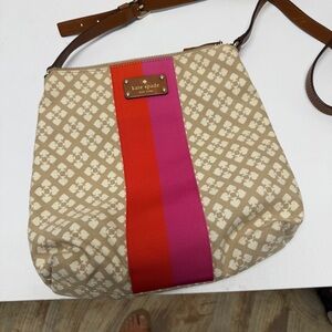 Kate Spade Tan Crossbody Bag with Red and Pink Stripe